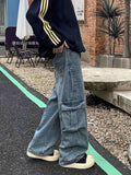 Men's Full Size Vintage Wash Wide Leg Cargo Jeans Plus Size