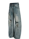 Men's Vintage Washed Distressed Wide Leg Jeans