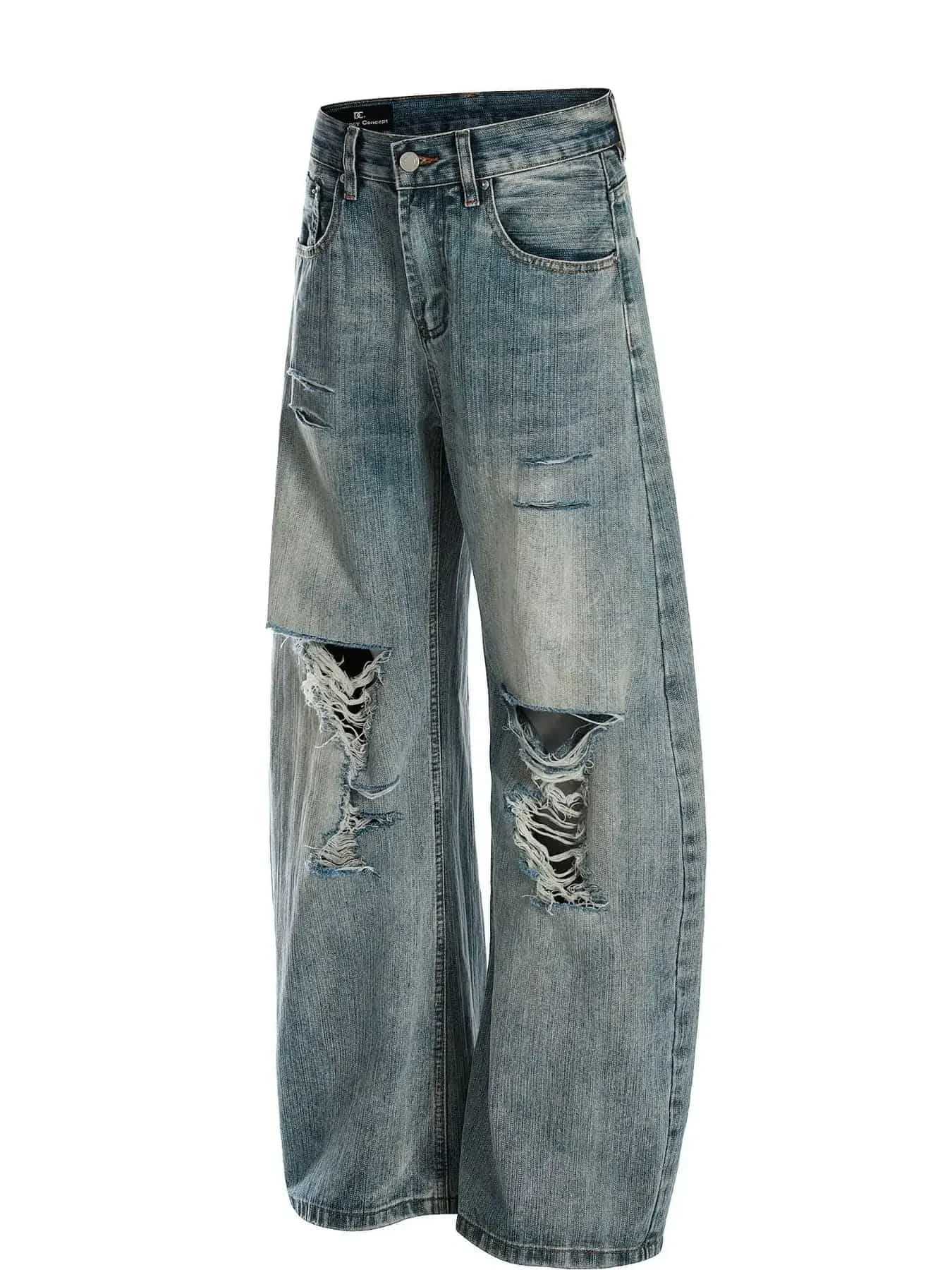 Men's Vintage Washed Distressed Wide Leg Jeans