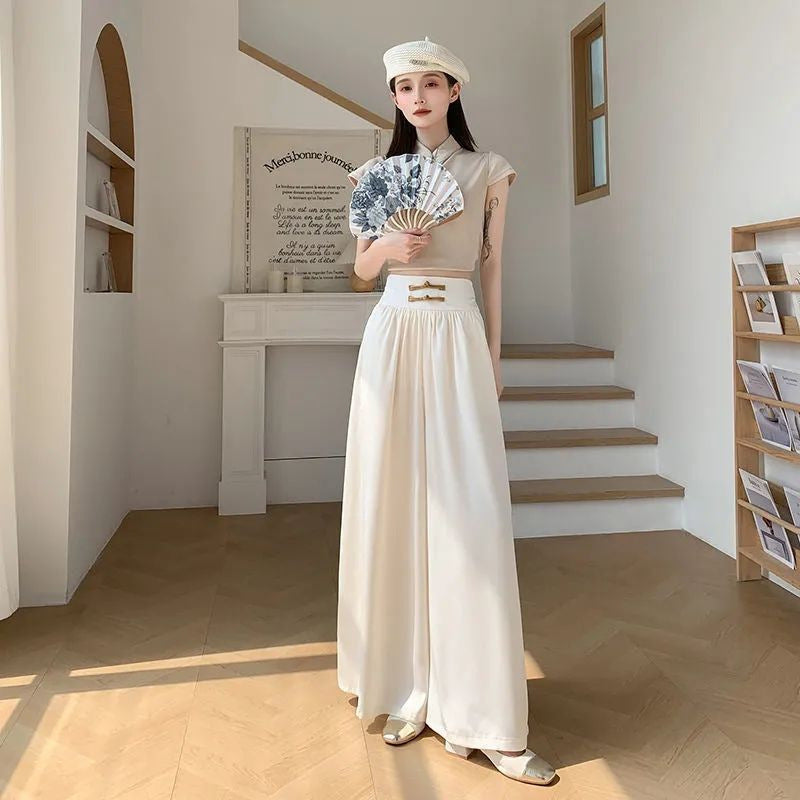 Womens Wide Leg Culottes High Waisted Loose Fit Full Length Style