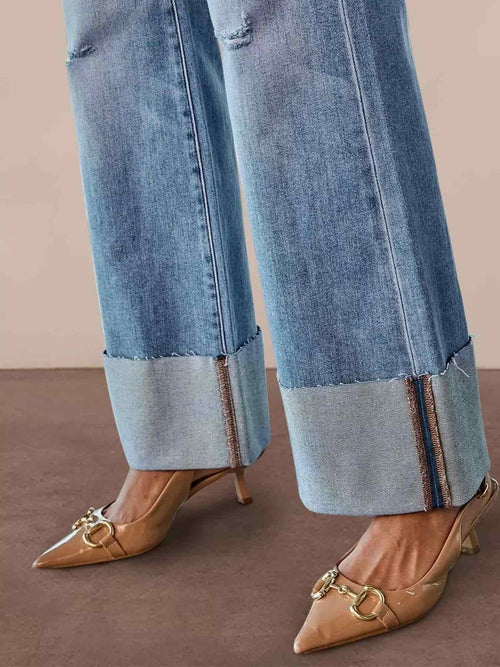 Distressed High-Waisted Flare Jeans
