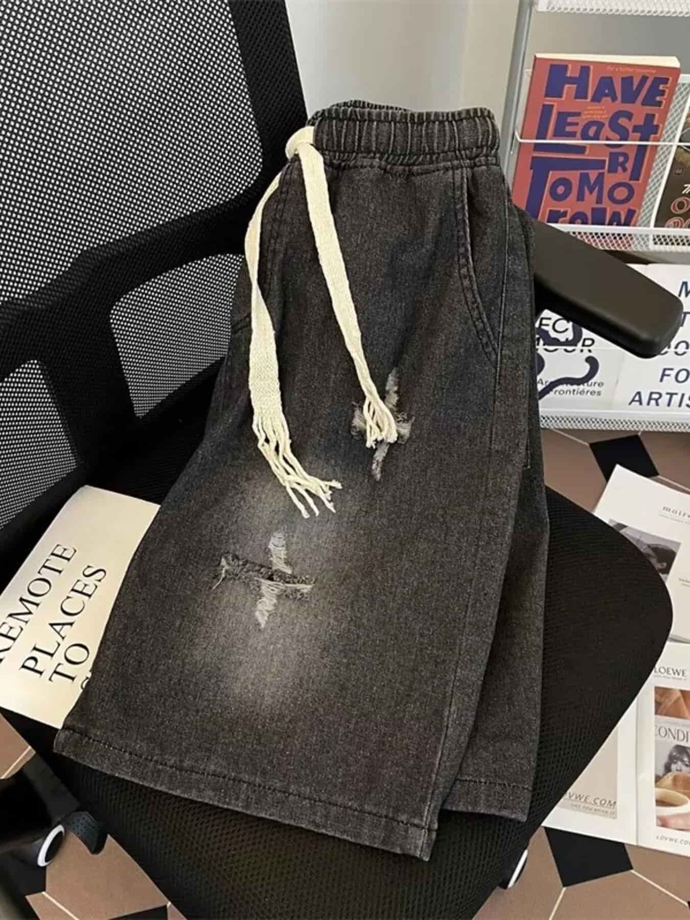 Men's Full Size Distressed Drawstring Denim Shorts Plus Size