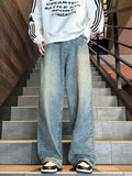 Men's Full Size Vintage Wash Wide Leg Jeans Plus Size