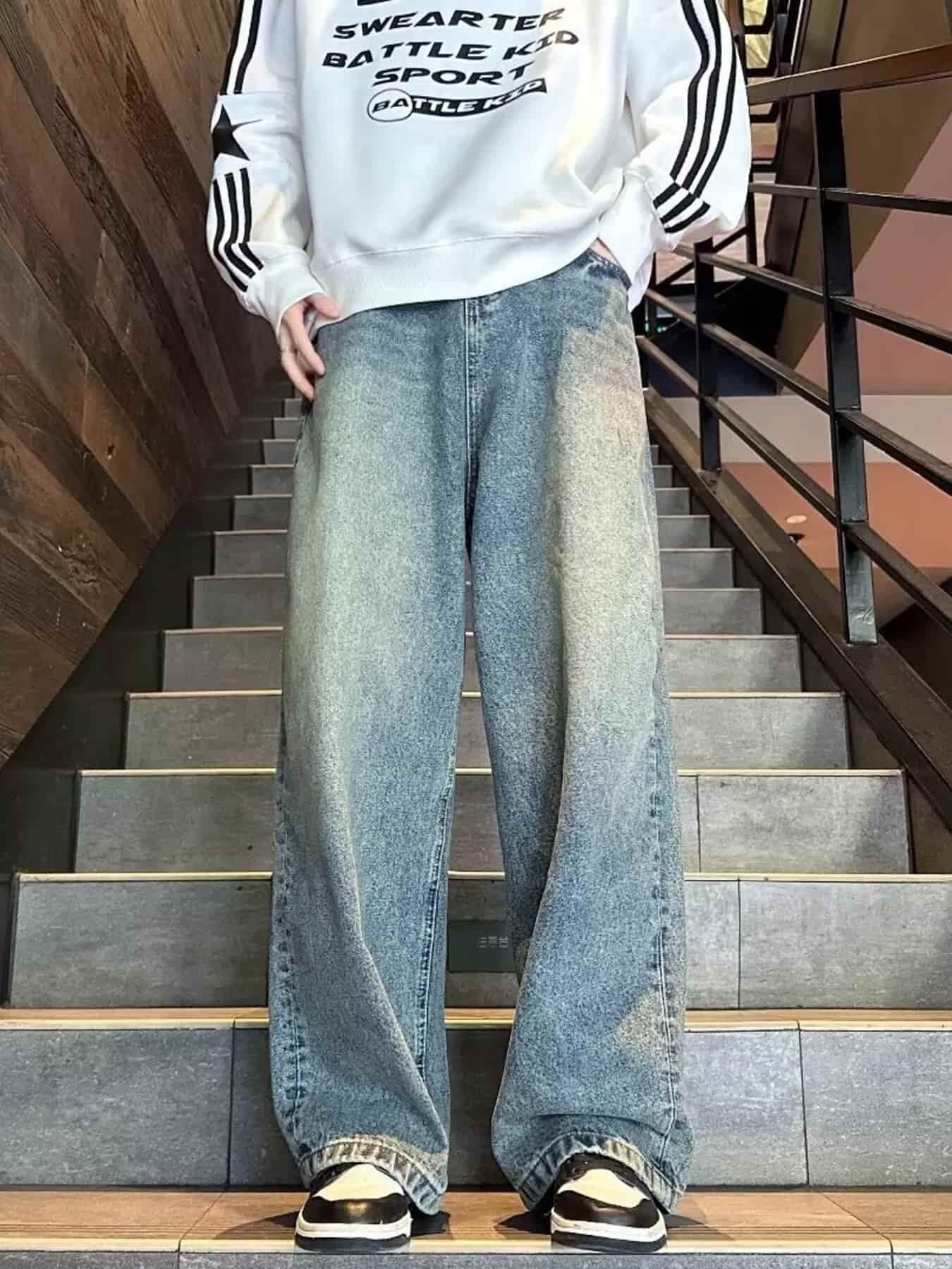 Men's Full Size Vintage Wash Wide Leg Jeans Plus Size