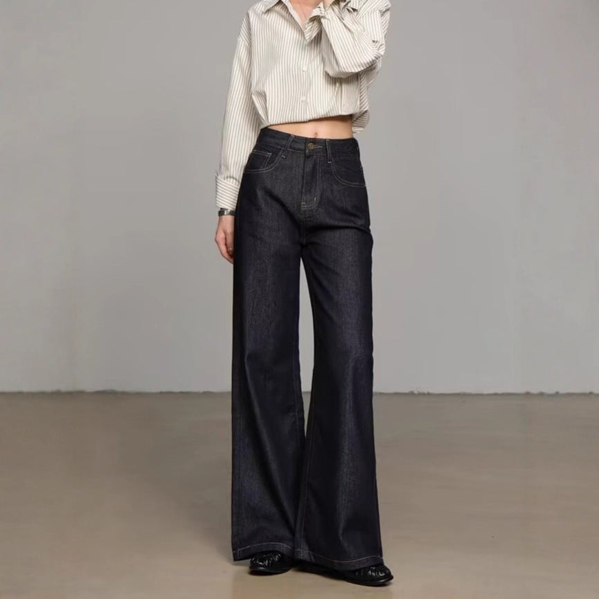 Dark Blue Loose-Fit Wide-Leg Denim Jeans