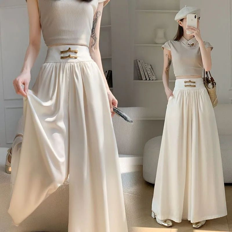 Womens Wide Leg Culottes High Waisted Loose Fit Full Length Style