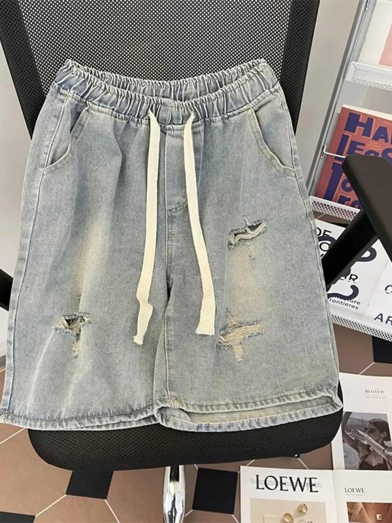 Men's Full Size Distressed Drawstring Denim Shorts Plus Size