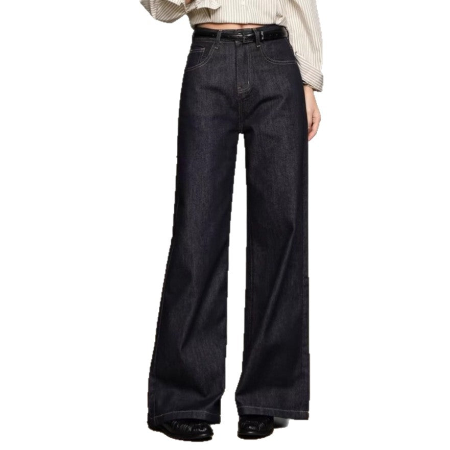 Dark Blue Loose-Fit Wide-Leg Denim Jeans