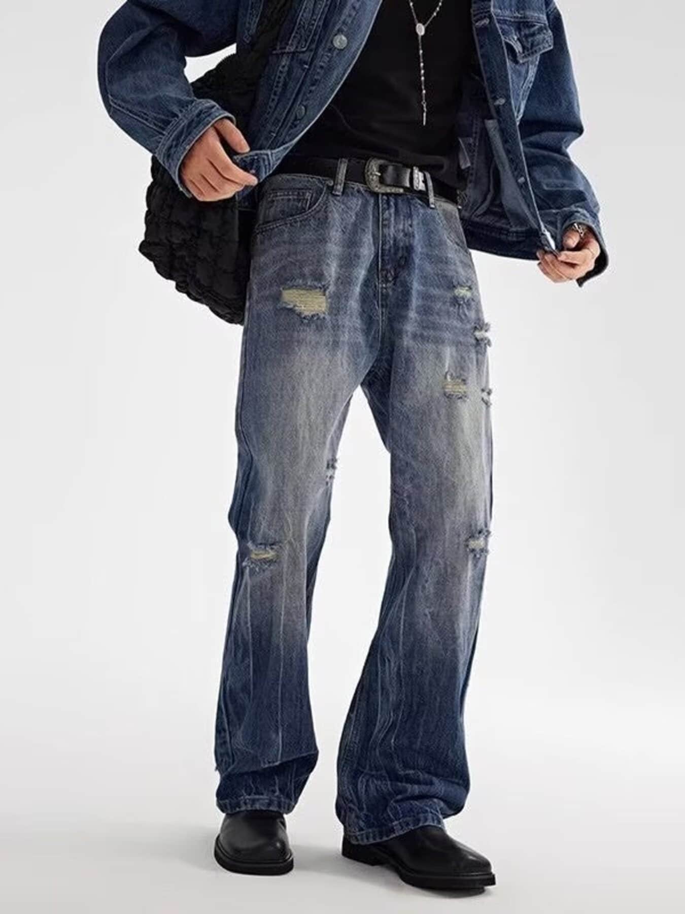 Men's Full Size Distressed Loose Fit Jeans Plus Size