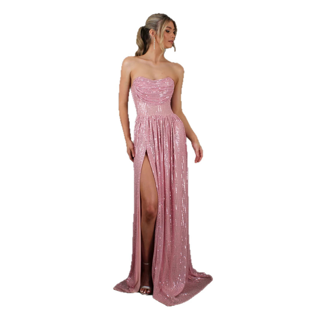 Sequin Maxi Ball Gown Prom Dress Slit Dress