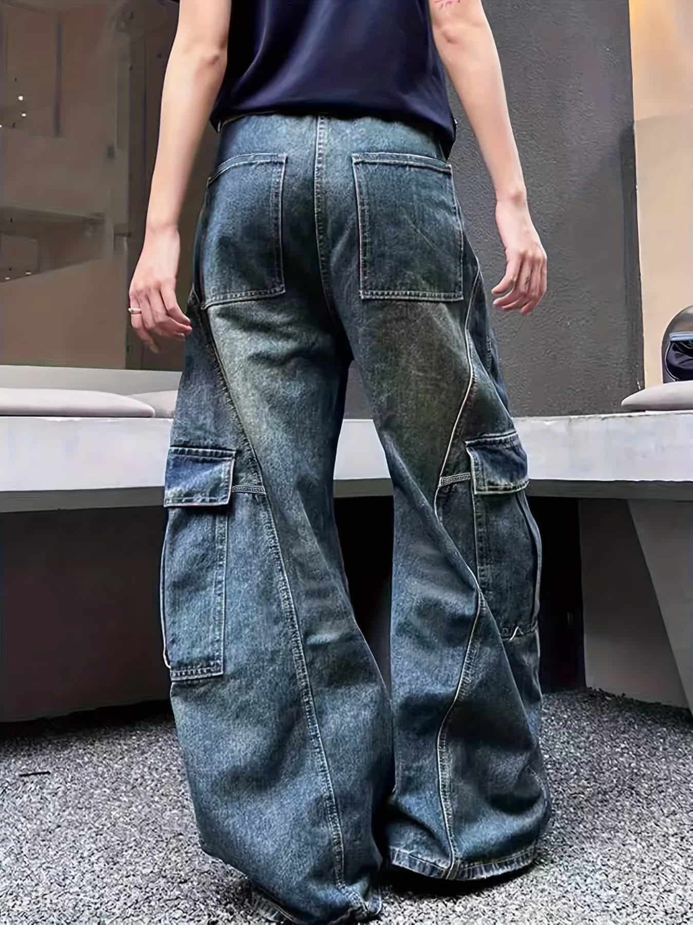 Vintage Wash Wide Leg Cargo Jeans