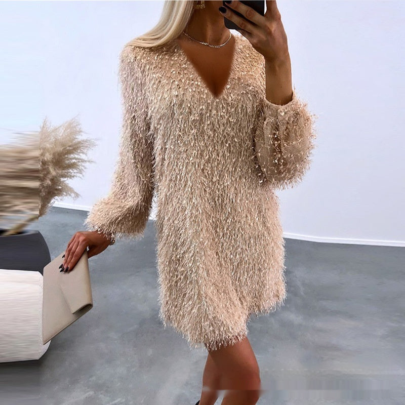 Crew-Neck Fuzzy Dress