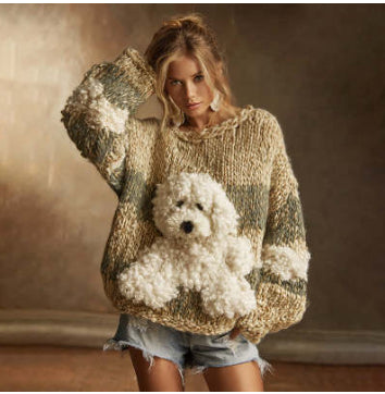 3d-dog-sweater-coffee-run-look
Coffee run ready: women’s 3D puppy novelty sweater with beanie and crossbody bag

Woman wearing a chunky knit sweater with a teddy bear design against a warm-toned background