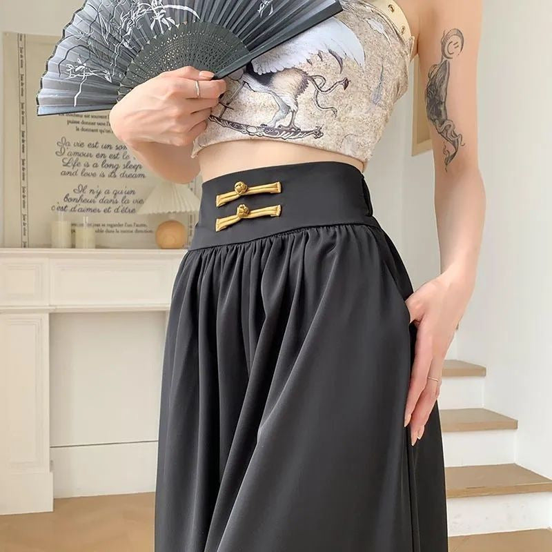 Womens Wide Leg Culottes High Waisted Loose Fit Full Length Style