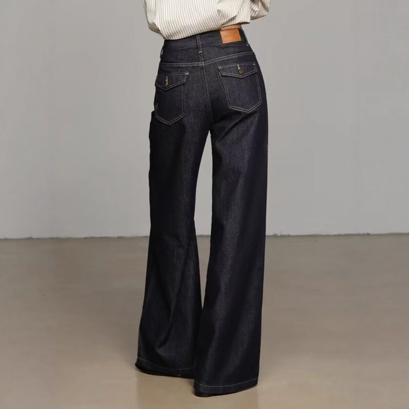 Dark Blue Loose-Fit Wide-Leg Denim Jeans