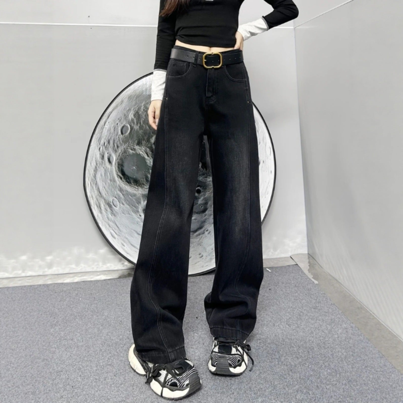 Womens Casual Loose-fitting Slimming Straight-leg Wide-leg Pants