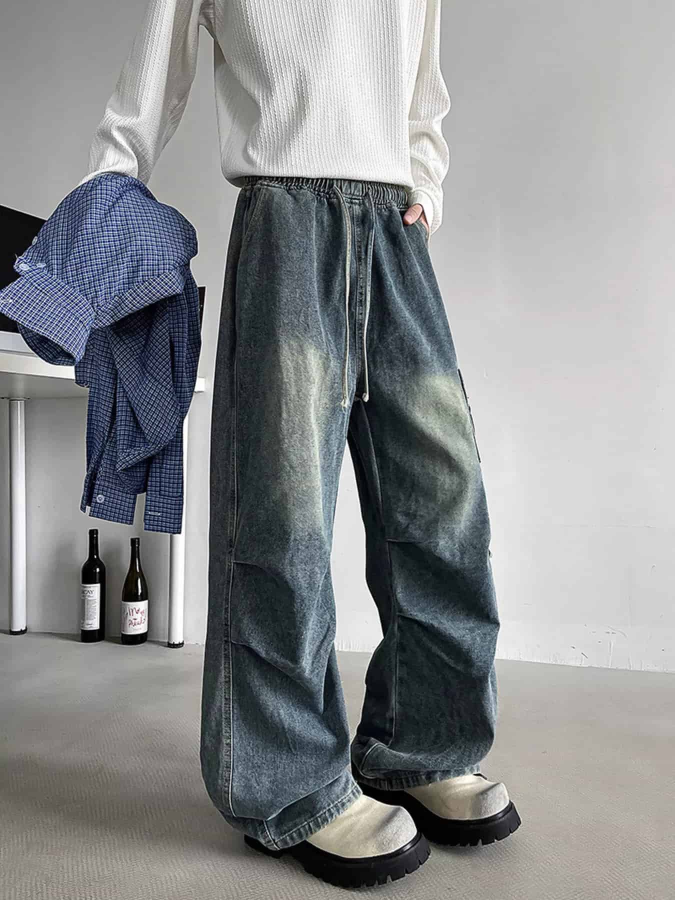 Men's Plus Size Loose Fit Cargo Jeans with Drawstring