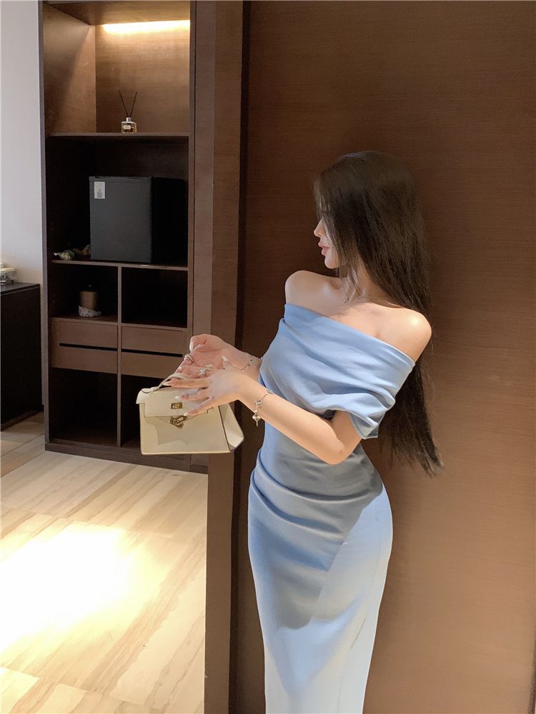 Women's Modified Slim-fit Irregular Short-sleeve Off-shoulder Dress