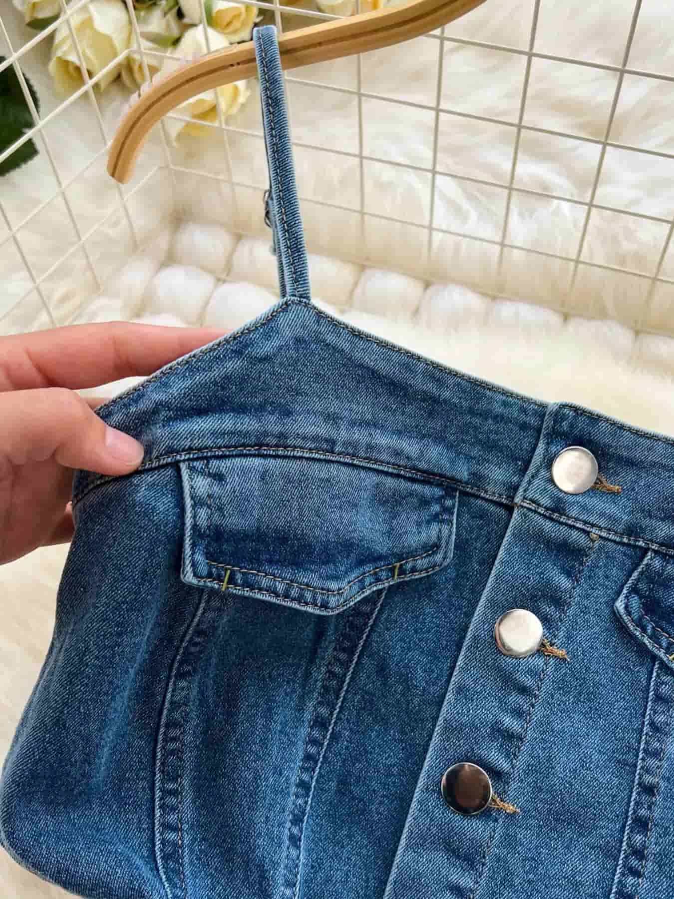 Sleeveless Frayed Hem Slit Denim Dress