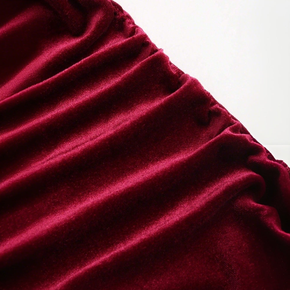 European And American Women's Velvet Strapless Dress, Mid-length Banquet Dress With Elegant Temperament