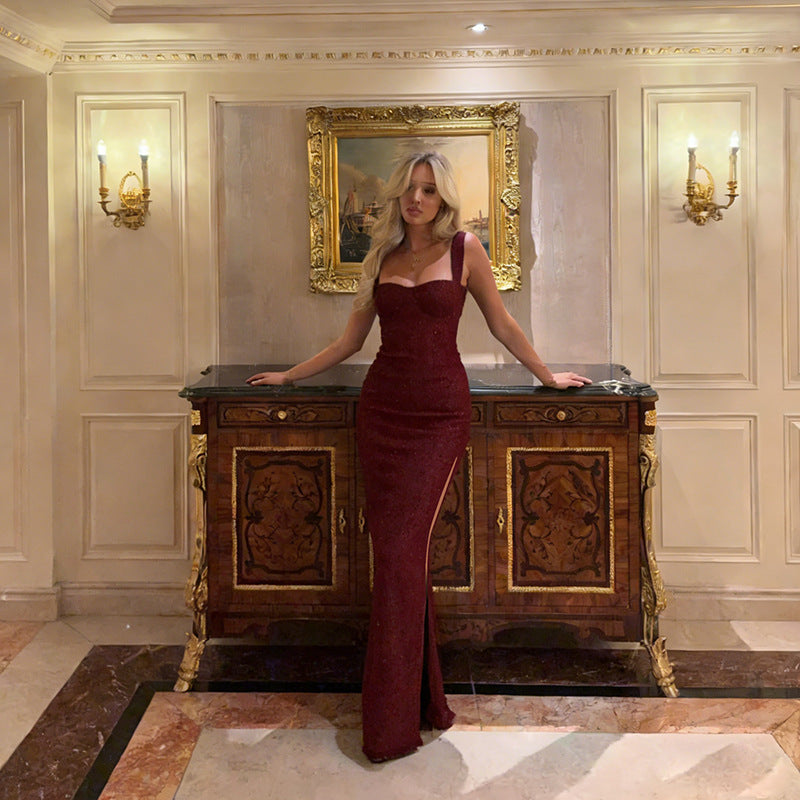 Light-luxury French-style Split Maxi Slip Dress For Parties