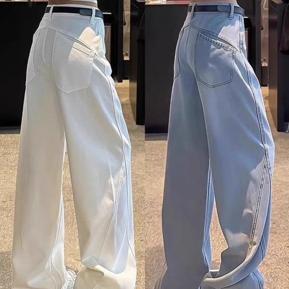 Springautumn New Style White Straight-leg Jeans For Plus-size Women