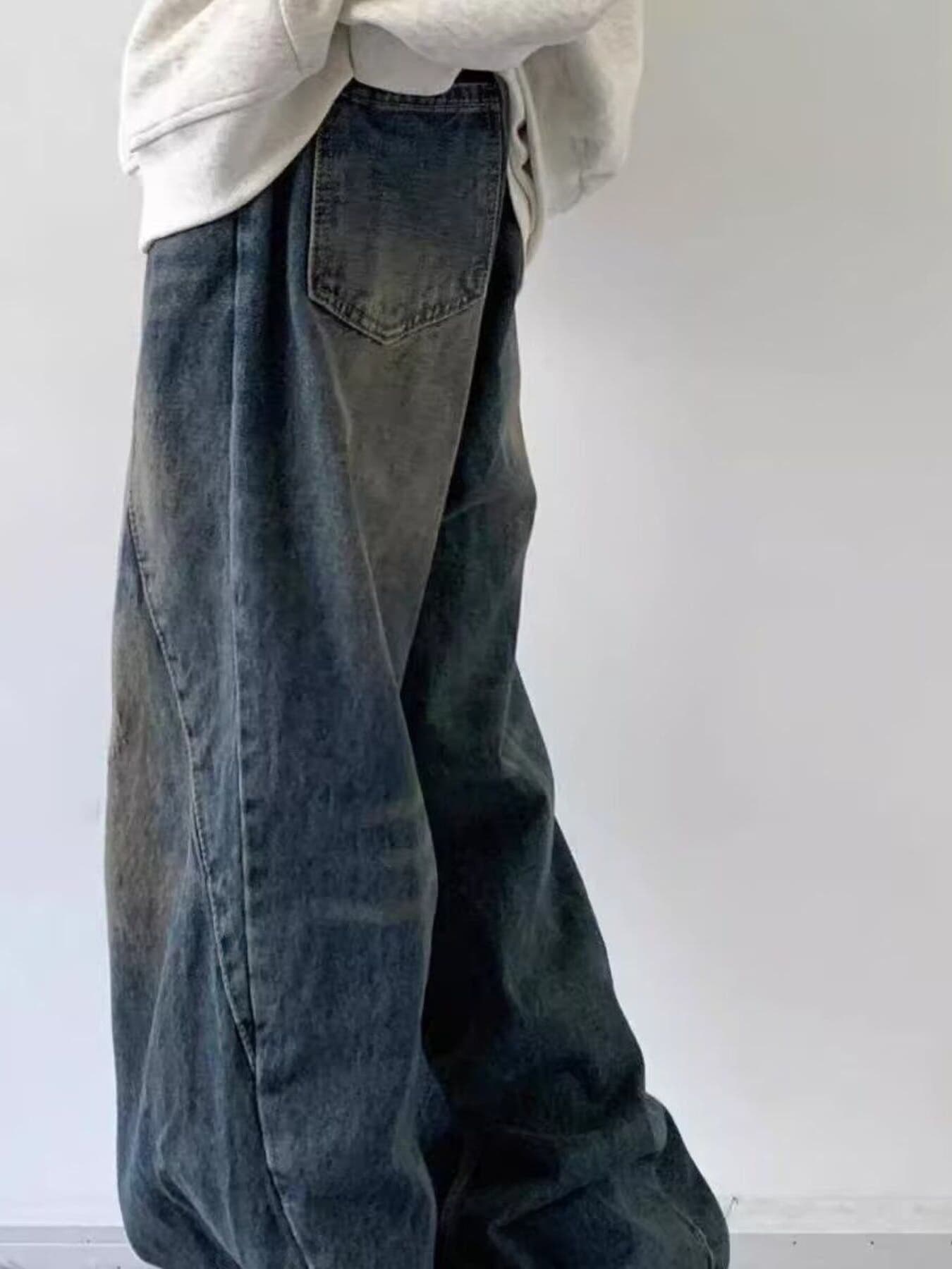 Men's Full Size Vintage Wash Wide Leg Jeans Plus Size