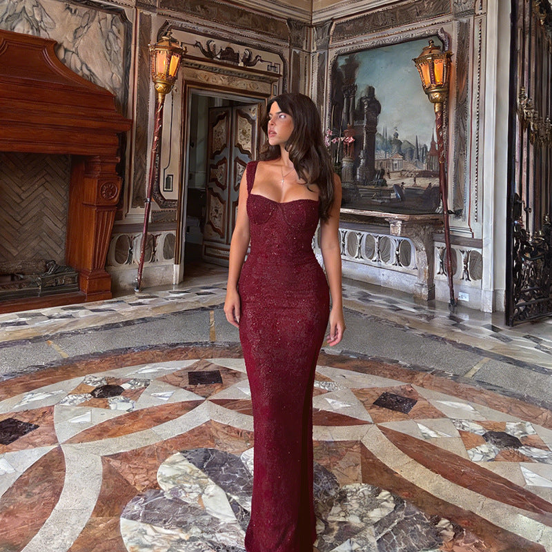 Light-luxury French-style Split Maxi Slip Dress For Parties