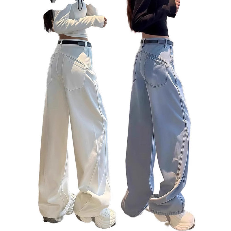 Springautumn New Style White Straight-leg Jeans For Plus-size Women