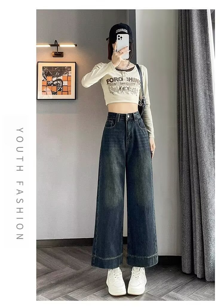 Womens Straight-Leg Relaxed-Fit Retro Cropped Denim Jeans