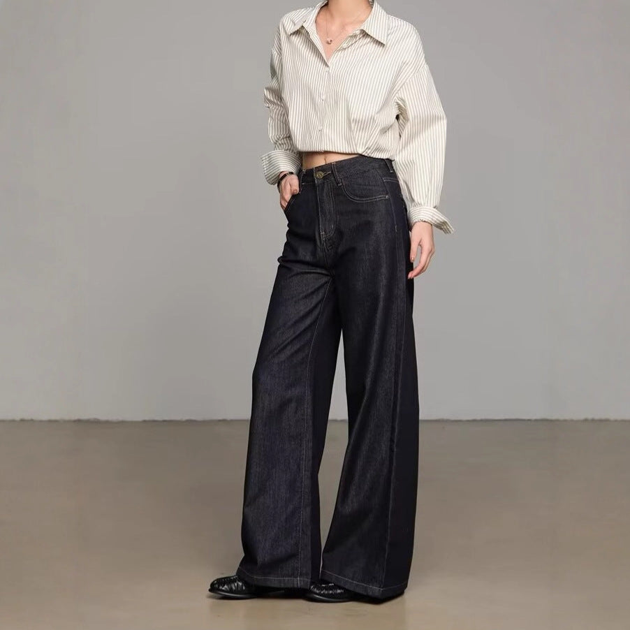 Dark Blue Loose-Fit Wide-Leg Denim Jeans