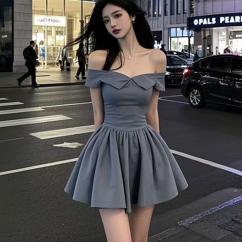 Female Casual French Design Strapless One Shoulder Dress
