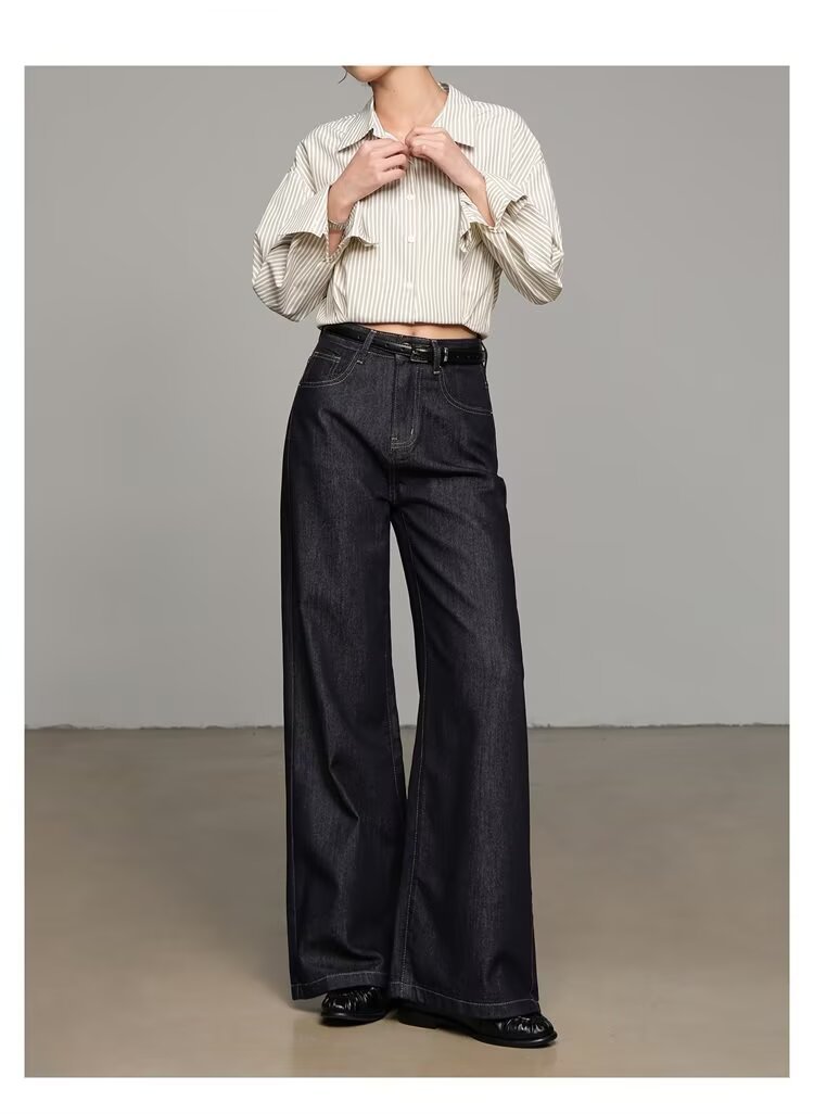 Dark Blue Loose-Fit Wide-Leg Denim Jeans