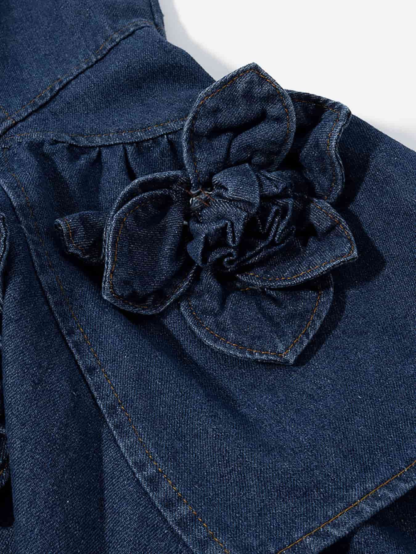 Floral Ruffle Layered Denim Dress