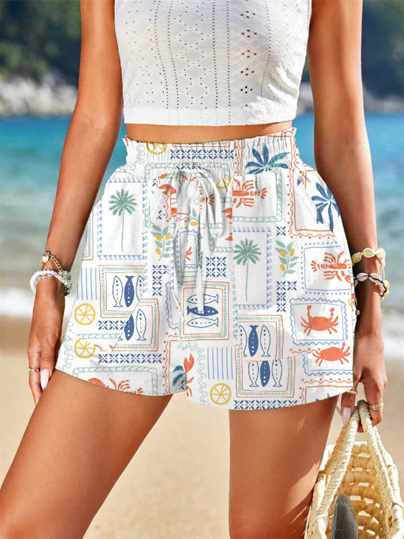 Drawstring Printed Shorts