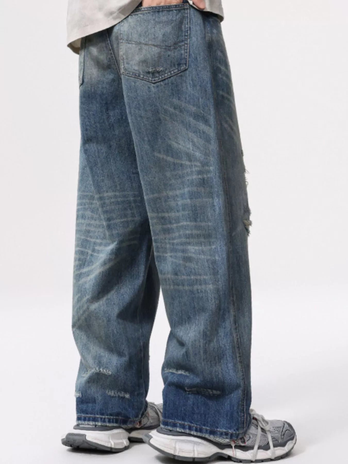 Baggy jeans mens distressed denim Nostalgic Blue plus size jeans