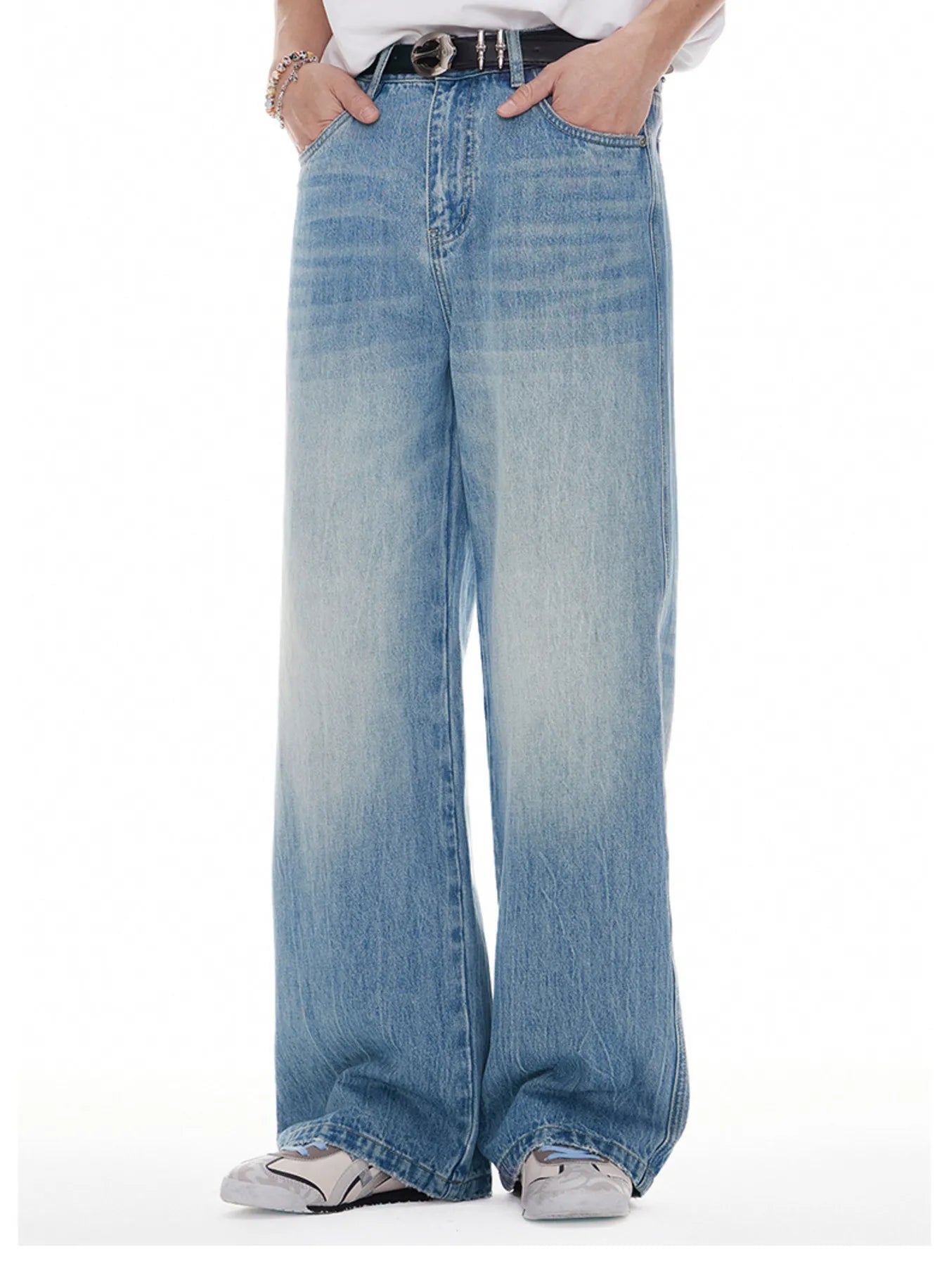 Flared jeans men washed wide leg high waist denim