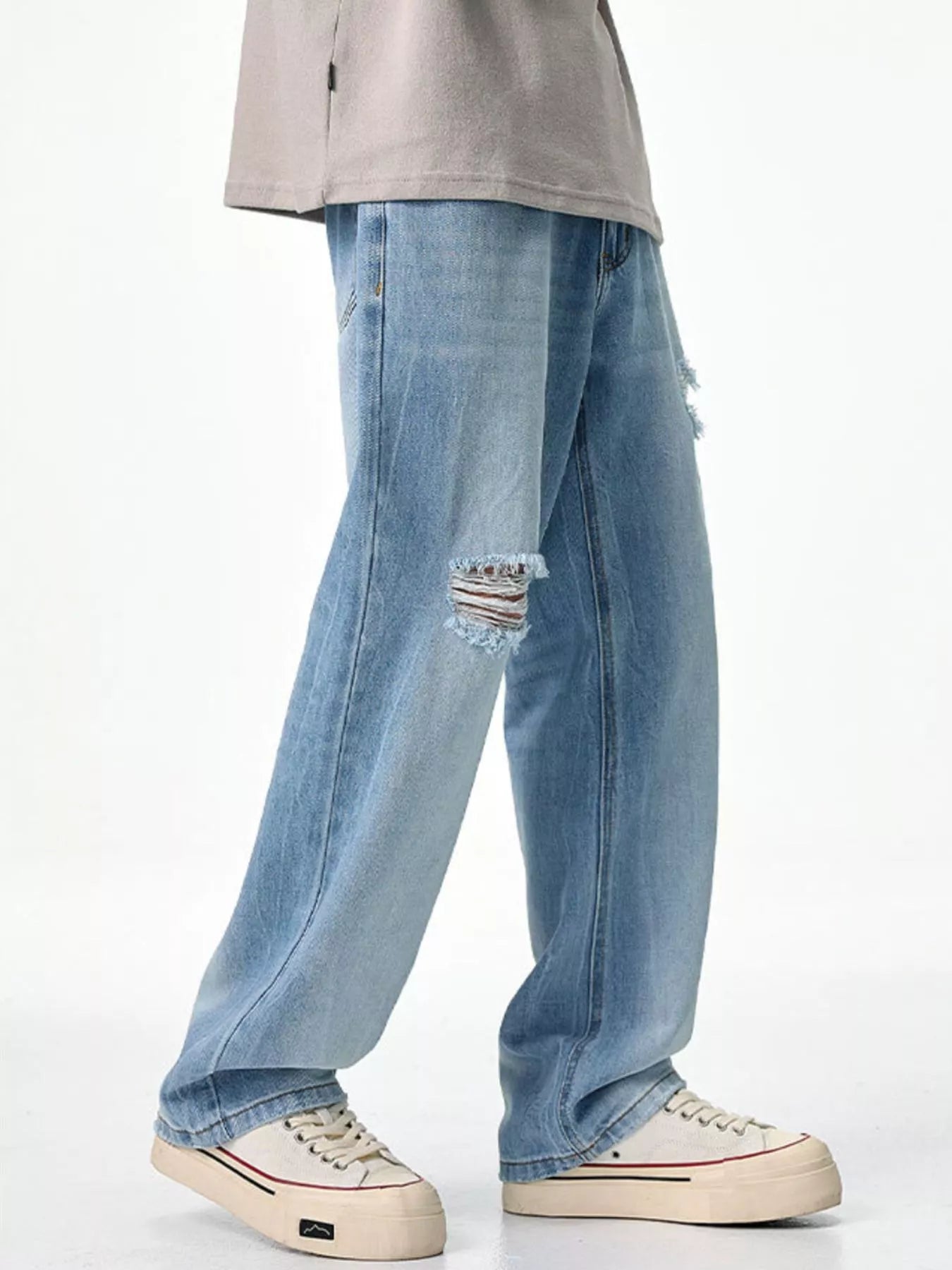 Male ripped skinny jeans distressed washed denim