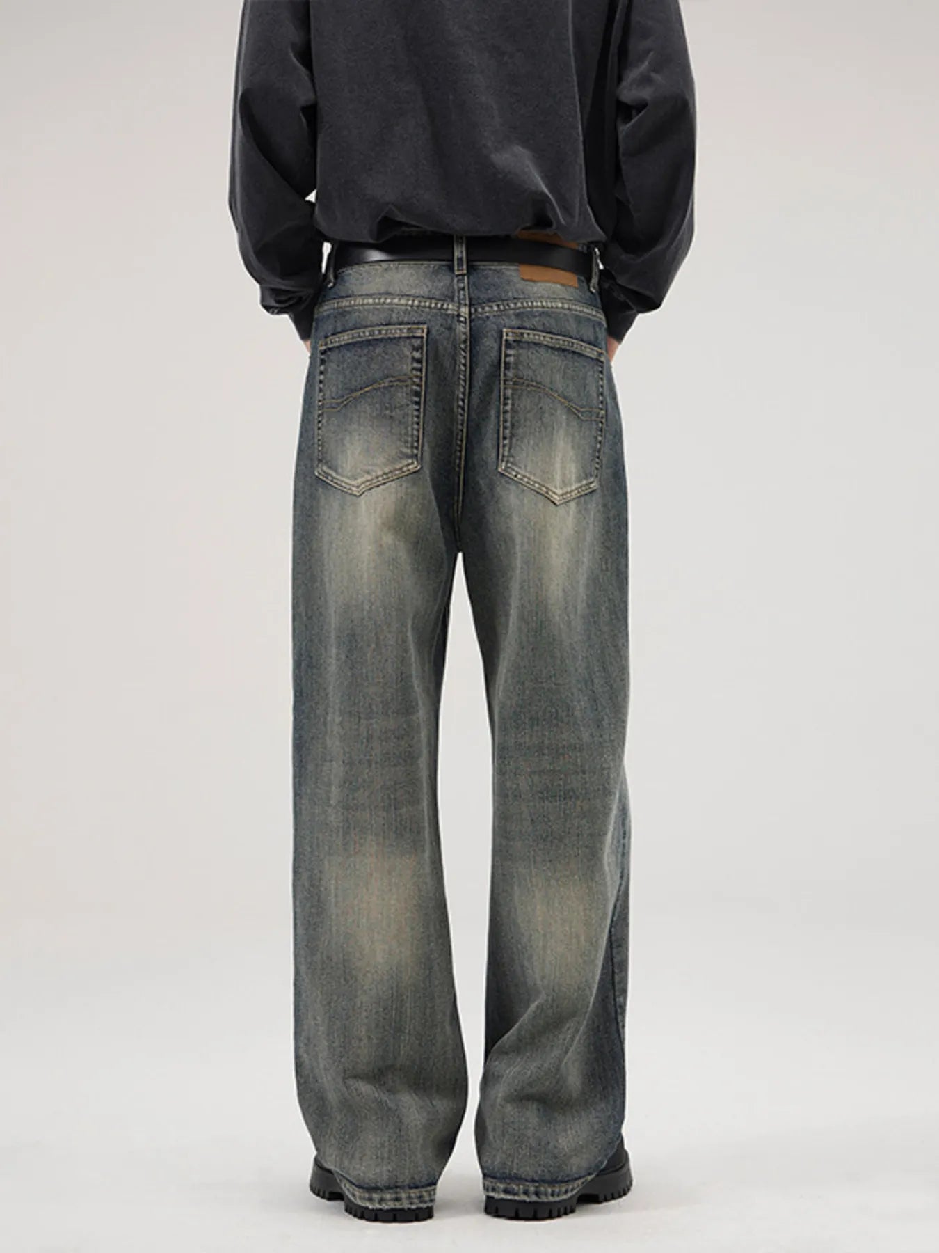 Men's vintage wash jeans plus size wide leg relaxed fit denim jeans