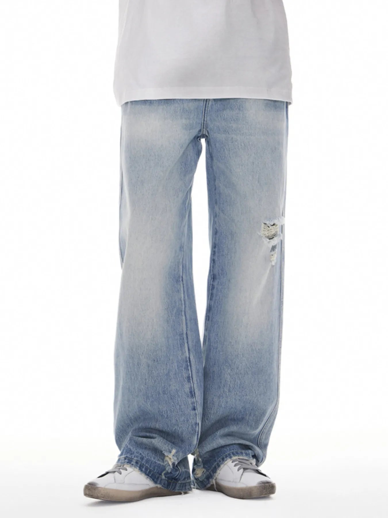 Mid rise wide leg jeans men's distressed denim waist sizes 28-33