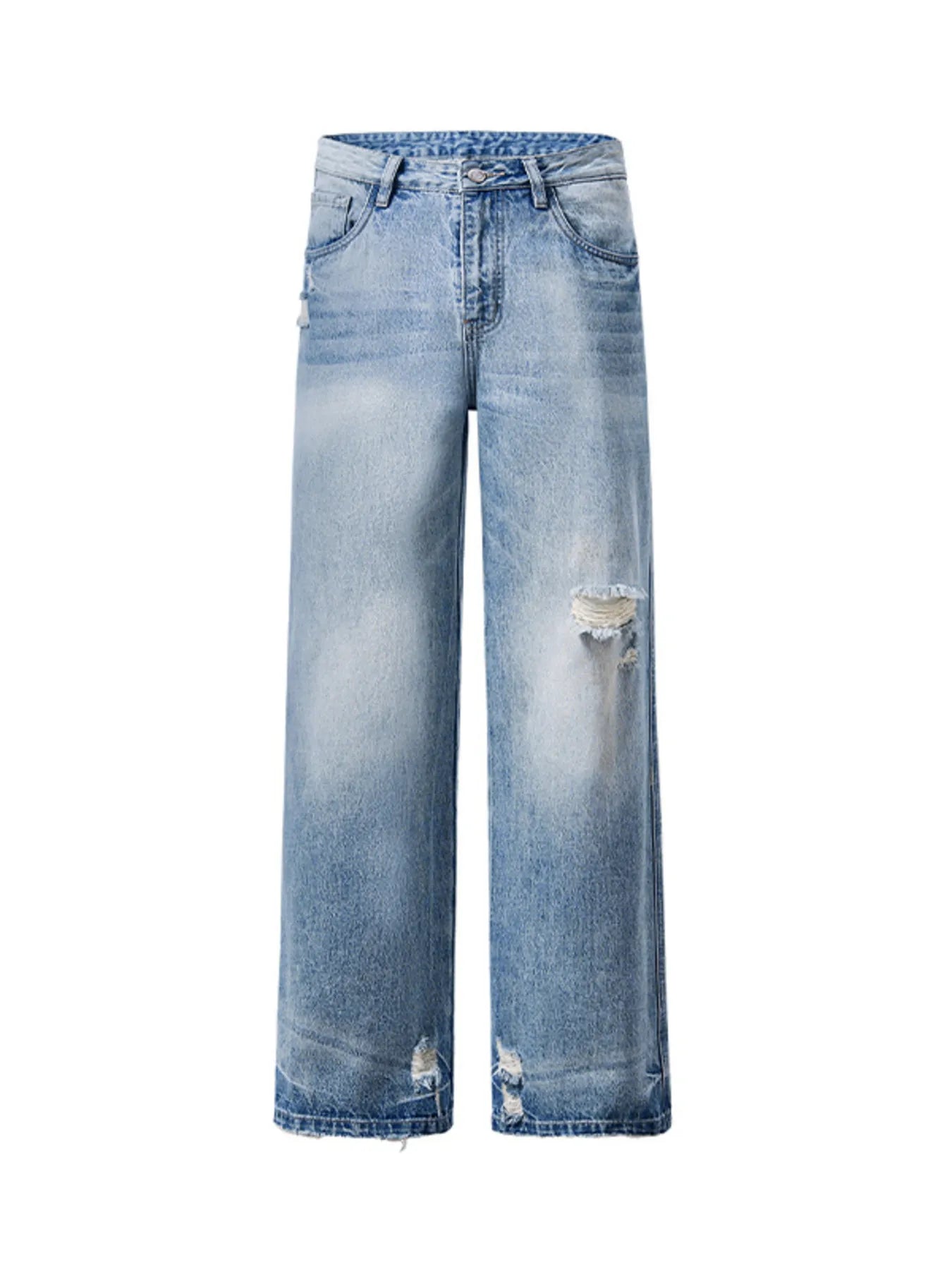Mid rise wide leg jeans men's distressed denim waist sizes 28-33
