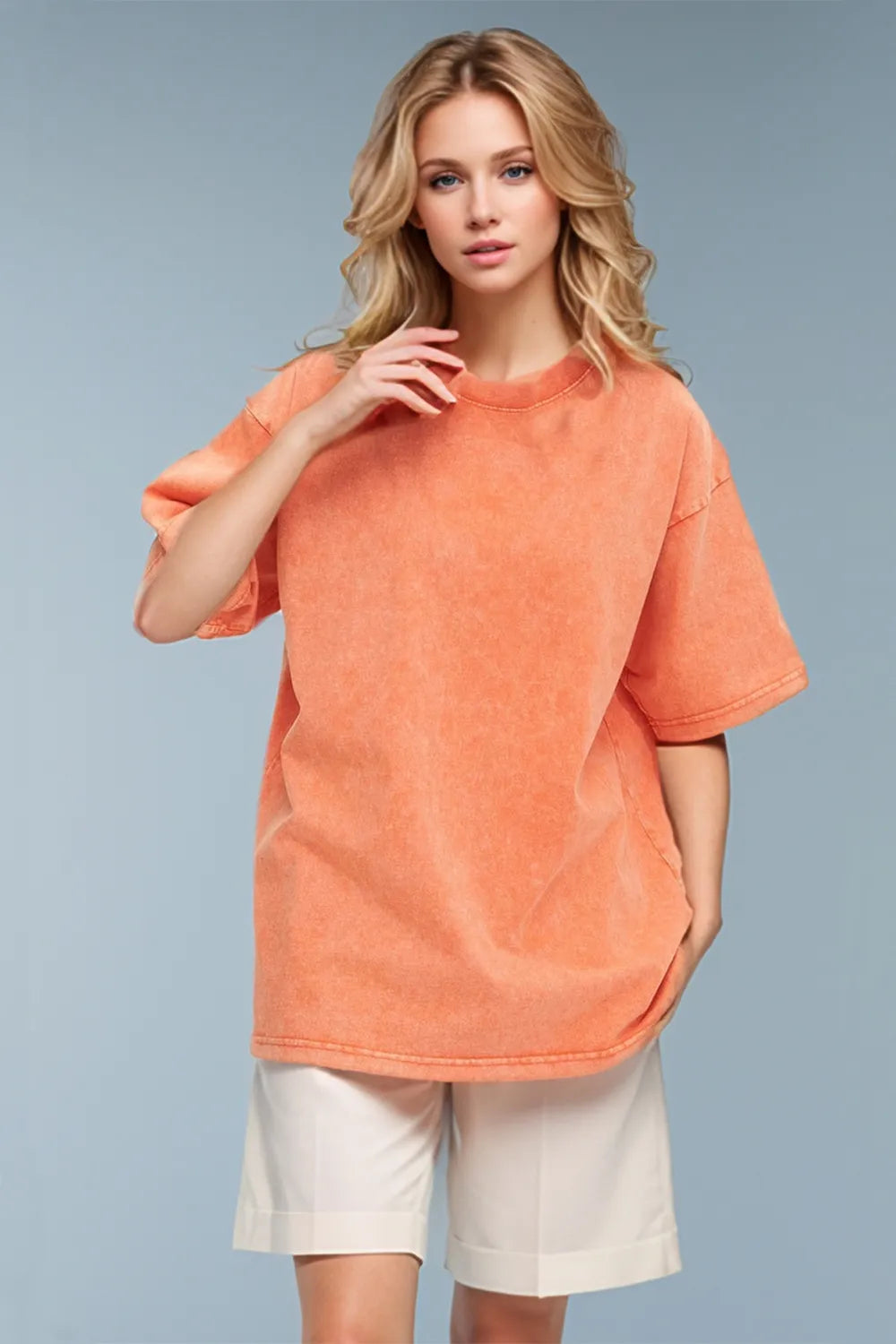 Tangerine cotton t-shirt side profile comfortable everyday women's fashion piece