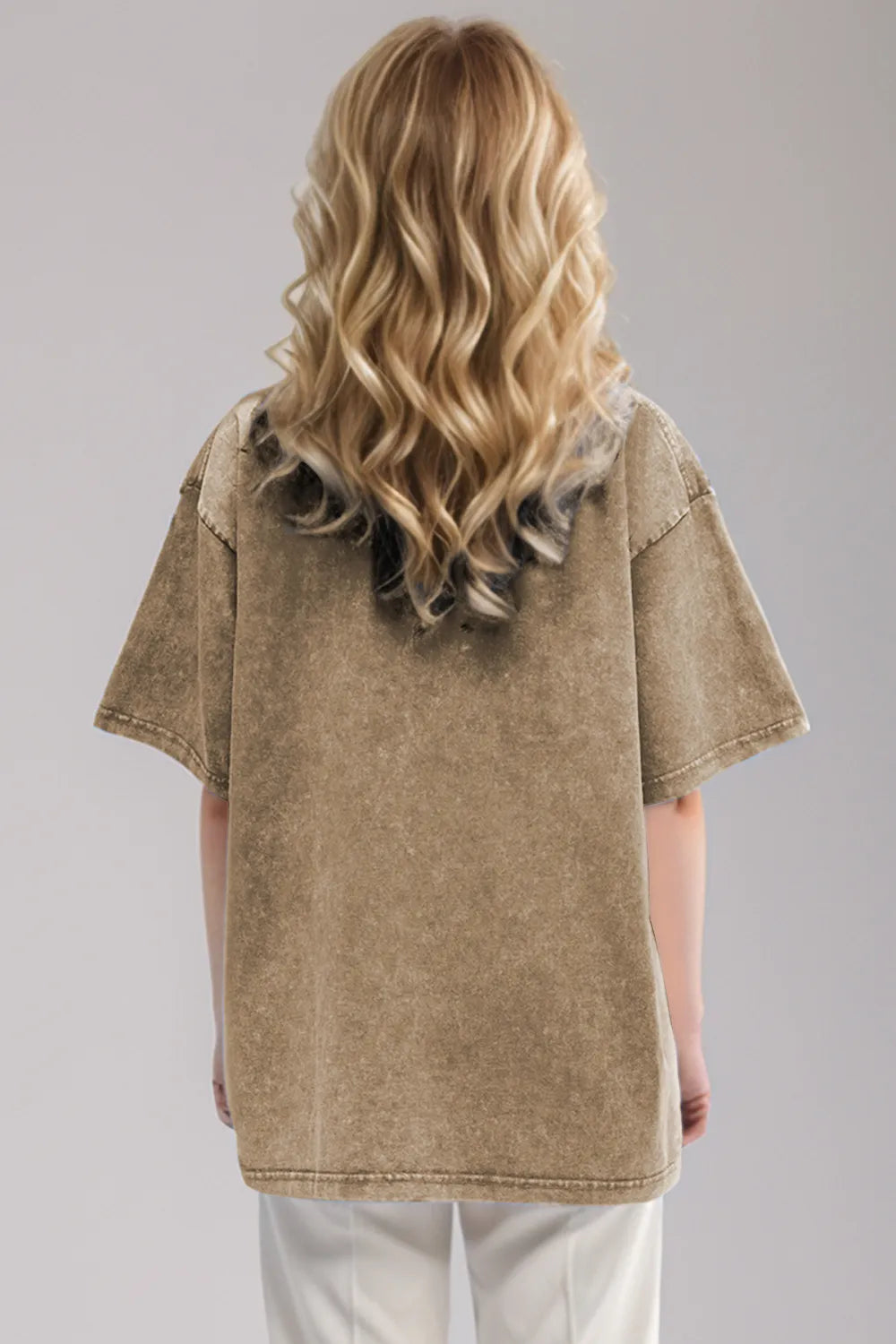 Taupe cotton half sleeve round neck t-shirt angled profile versatile casual women's fashion