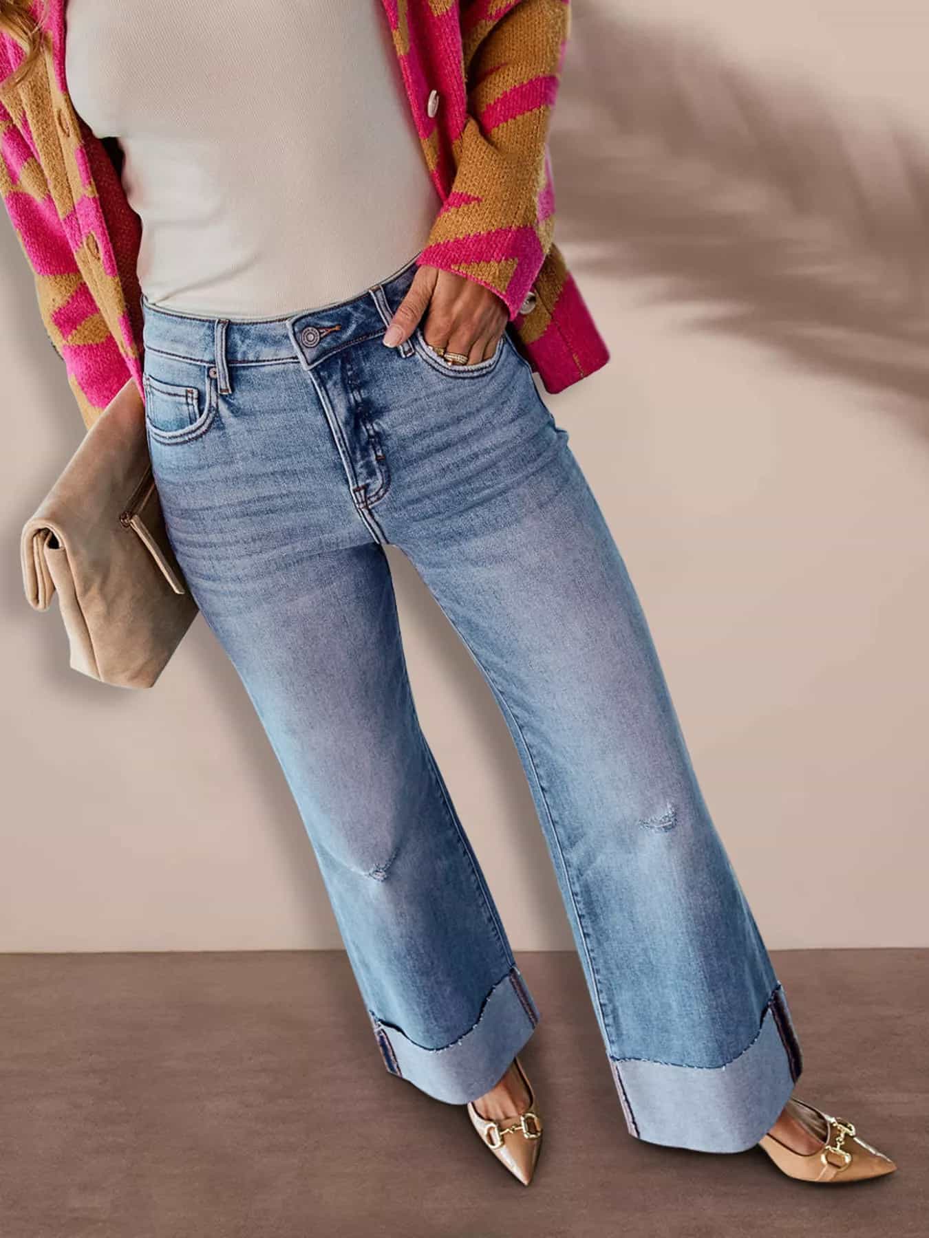 Distressed High-Waisted Flare Jeans