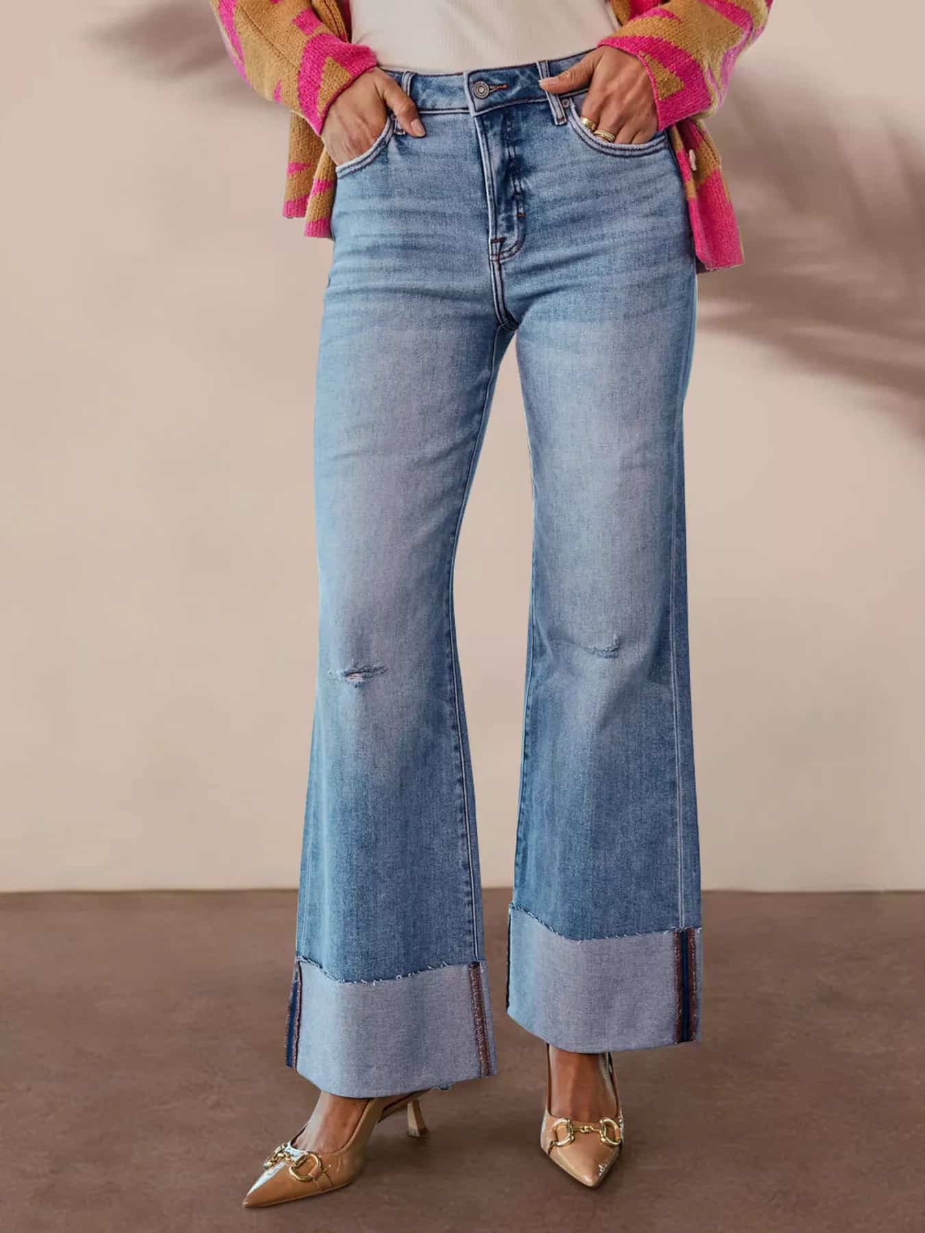 Distressed High-Waisted Flare Jeans