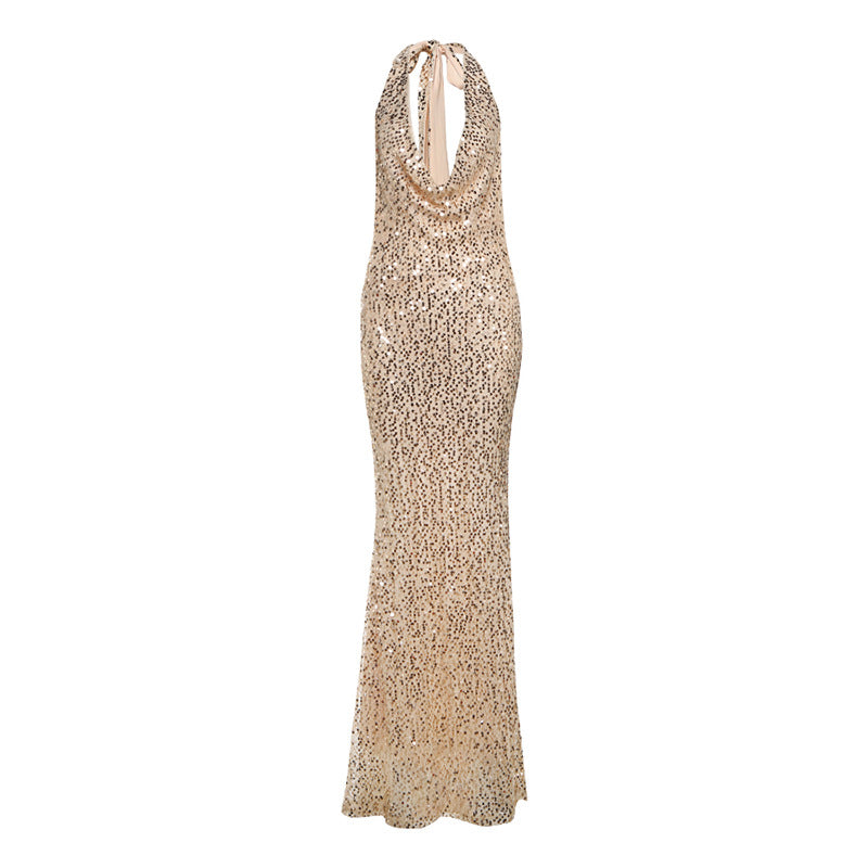 aurora-sequin-gown-both-colors
Both colors side-by-side: khaki and red Aurora sequin halter evening gowns

Beige halter neck dress with sequin detailing on a white background