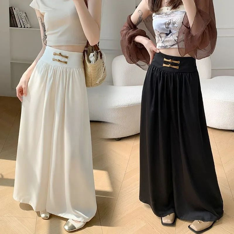 Womens Wide Leg Culottes High Waisted Loose Fit Full Length Style
