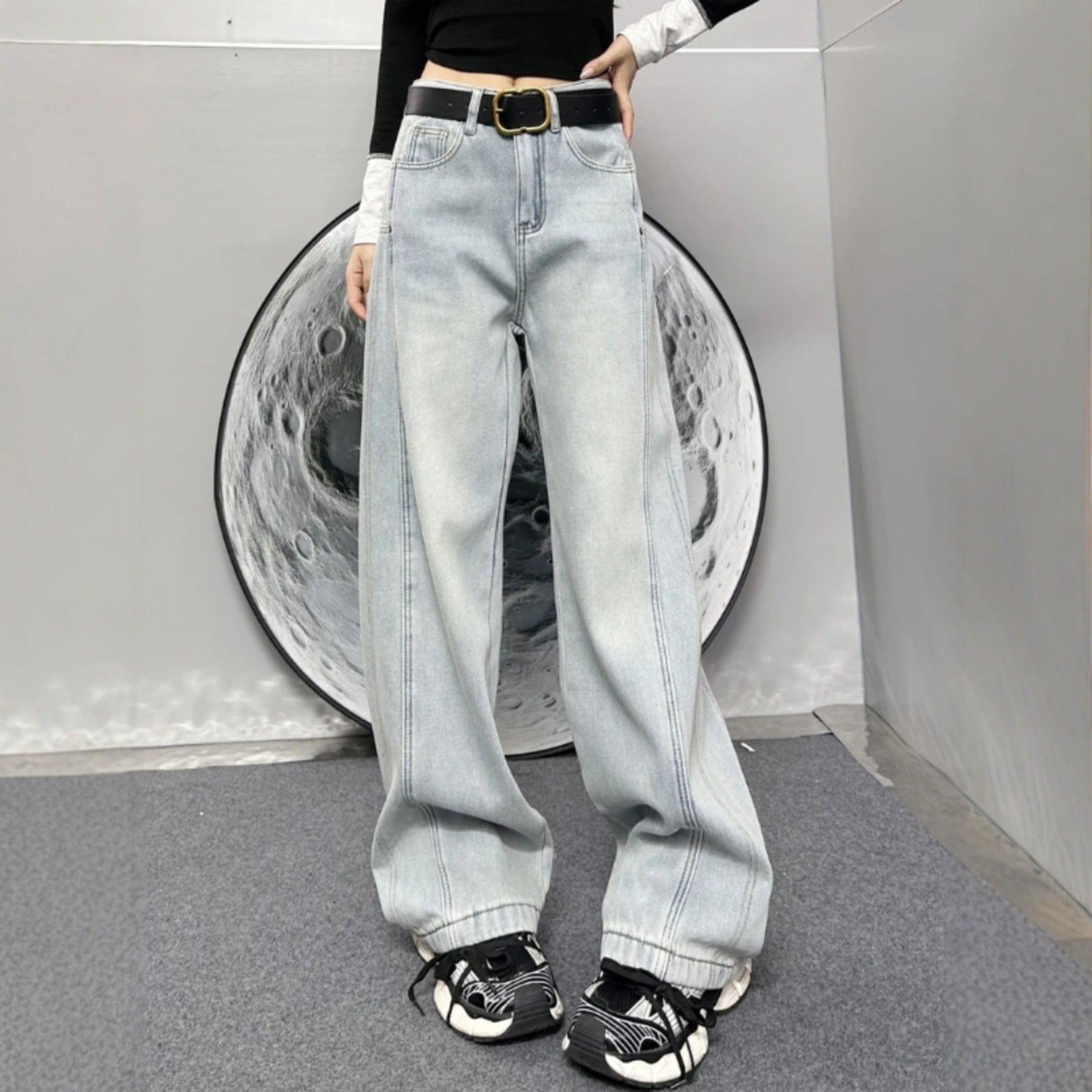 Womens Casual Loose-fitting Slimming Straight-leg Wide-leg Pants