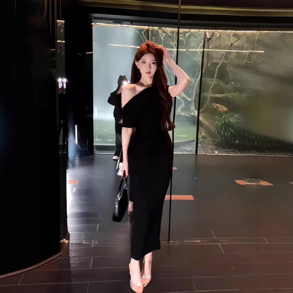 Women's Modified Slim-fit Irregular Short-sleeve Off-shoulder Dress