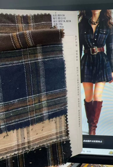 European And American Elegant Plaid Long Sleeve Short Dress Belt